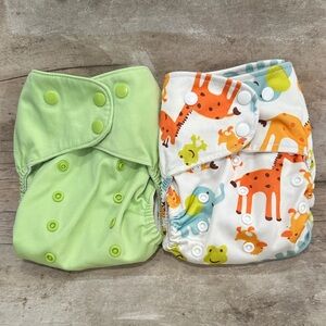 Lalabye Baby, one size cloth diapers reusable. Pair, one print one solid. *USED*